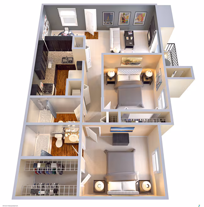 2 Bedroom 2 Bath  952 SF 0621 floor plan